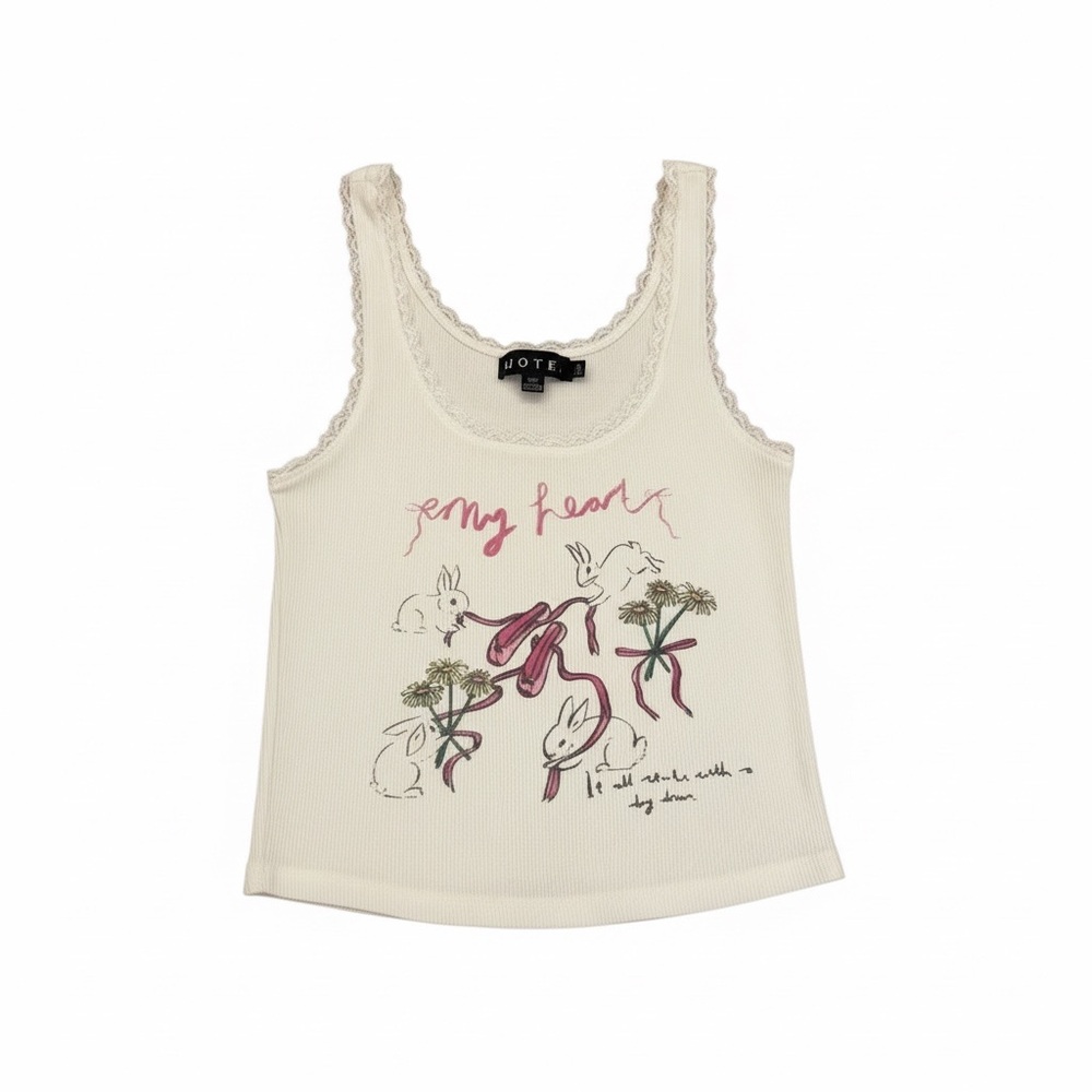 Motel Rocks White Ribbed Lace-Trim Tank